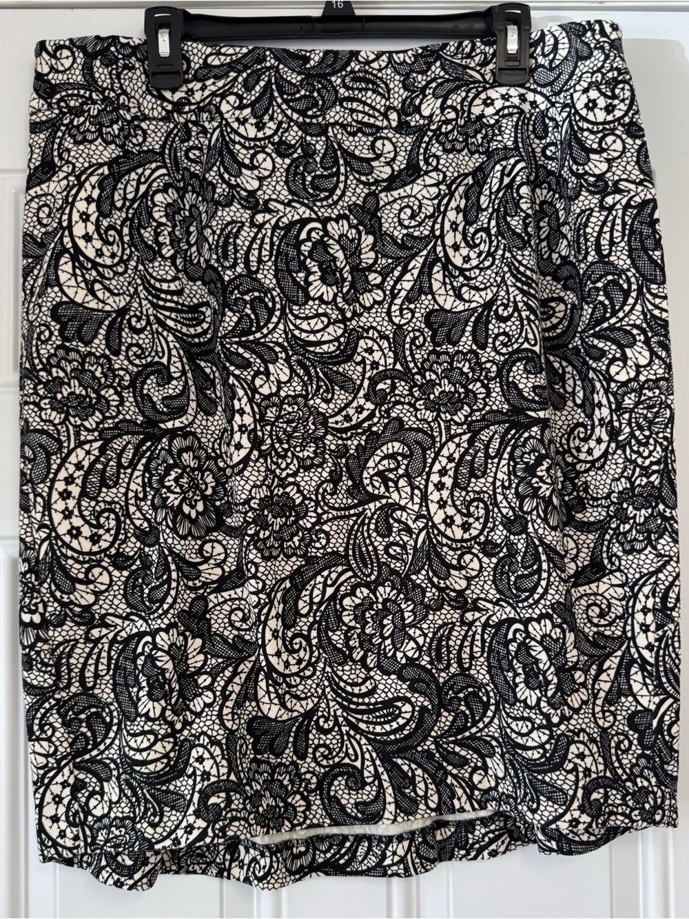Black and Cream Floral Pencil Skirt with Ruffled back Hem Plus Size 16
